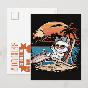 Postal Festiva Vibraciones pacíficas de gato con azul y verde rel