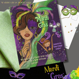 Postal Festiva Vibrant Mardi Gras Masquerade Postcard