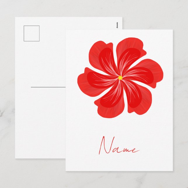 Postal Festiva Vibrant Red Petal Bloom - Minimalist Floral Art (Anverso / Reverso)