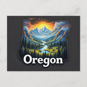 Postal Festiva Vibrante Arte Paisajista de Oregon   Mountai ilust