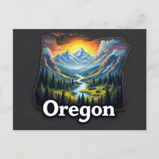 Postal Festiva Vibrante Arte Paisajista de Oregon | Mountai ilust