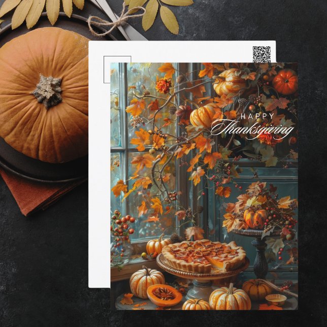 Postal Festiva Vibrante caída deja calabaza Pie de Acción de Grac (Subido por el creador)