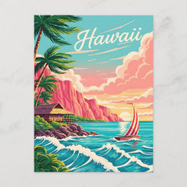 Postal Festiva Vibrante escena costera hawaiana con palmeras