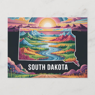 Postal Festiva Vibrante Mapa de Dakota del Sur