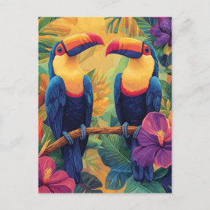 Postal Festiva Vibrantes pinturas turcasAves tropicales en el par
