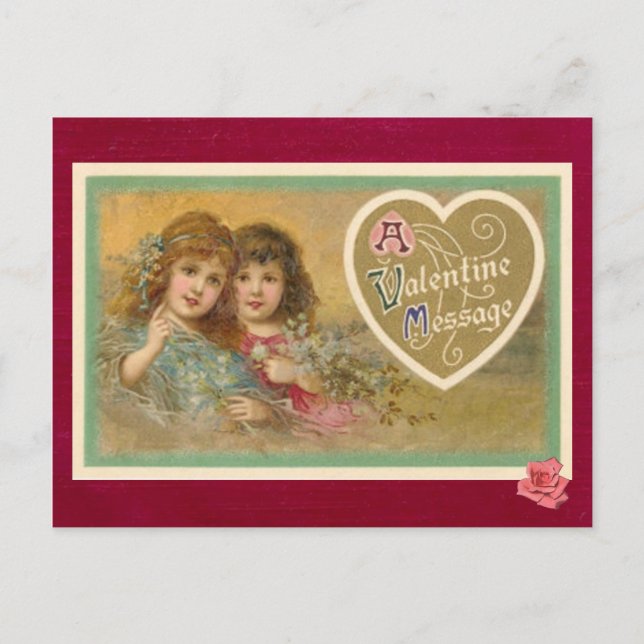 Postal Festiva Victoria A Valentine Mensaje 2 Chicas Postcard (Anverso)
