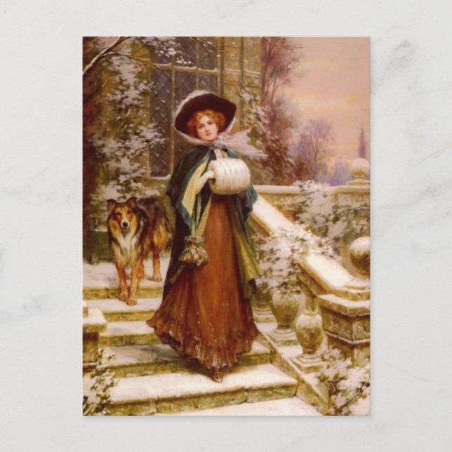 Postal Festiva Victoria para una mujer con Navidades de perro col (Anverso)