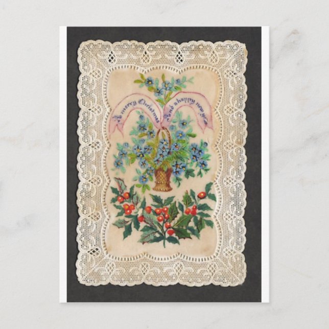 Postal Festiva Victorian Christmas New Year Greeting Card 1870 (Anverso)