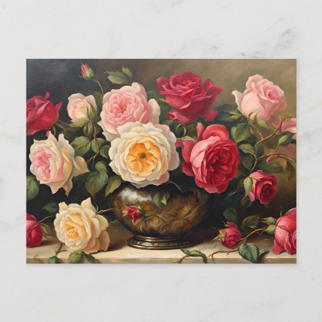 Postal Festiva Vida de Rose Bouquet Vintage (Anverso)