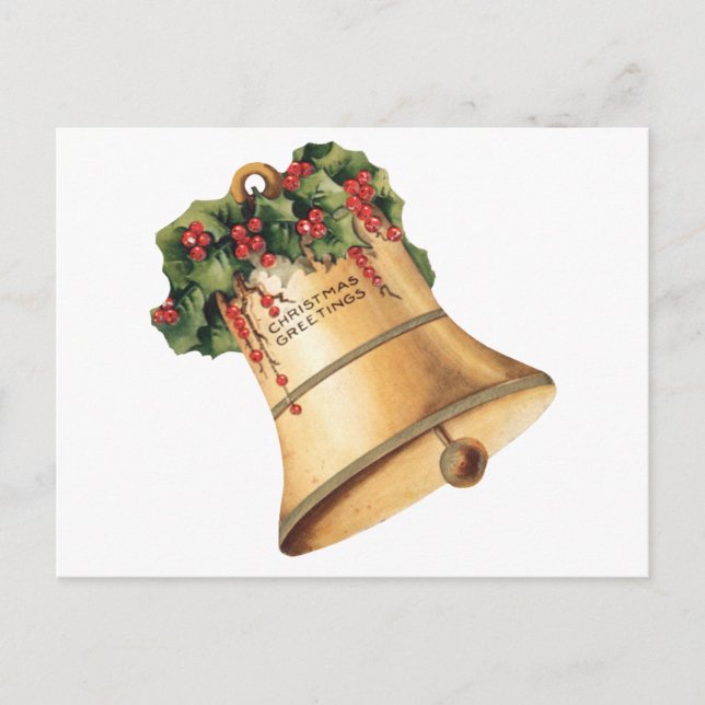 Postal Festiva Viejas campanas de oro navideñas, saludos de tempo (Anverso)