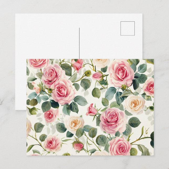 Postal Festiva Viejo Día de la Madre con rosas amarillas rosas ro (Anverso / Reverso)