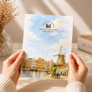 Postal Festiva Viejo Países Bajos – Amsterdam Viaje en Acuarela