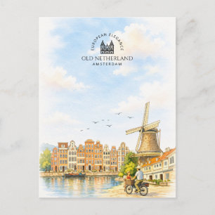 Postal Festiva Viejo Países Bajos – Amsterdam   Viaje en Acuarela