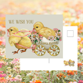 Postal Festiva Viejo Retro Cute Chick Floral Pascua