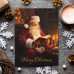 Postal Festiva Viejo Santa leyendo un libro<br><div class="desc">Entre en la nostalgia de los Navidades con esta encantadora imagen de inspiración vintage, con una bella escena pintada de Santa Claus disfrutando de un momento tranquilo leyendo un libro. Los ricos colores clásicos le dan vida a esta imagen atemporal de las vacaciones, que refleja la calidez y la magia...</div>