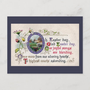 Postal Festiva Viejos días de Pascua y pequeño poema de Church Pl