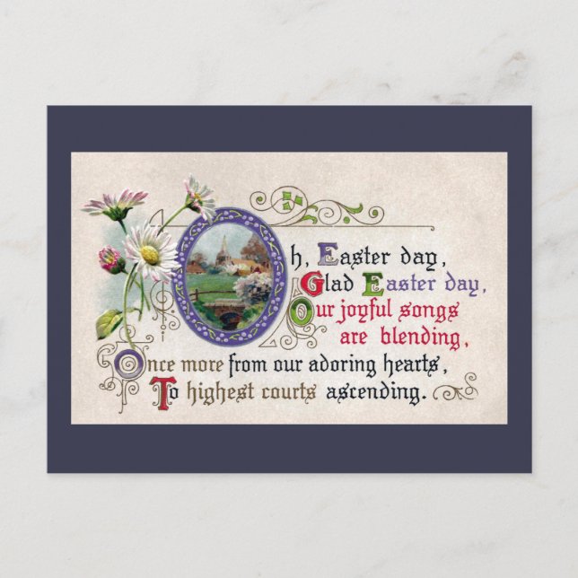 Postal Festiva Viejos días de Pascua y pequeño poema de Church Pl (Anverso)