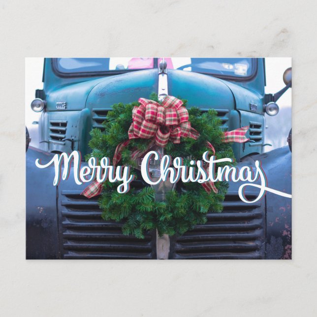 Postal Festiva Viejos Navidades de la moda Camión Wreath (Anverso)