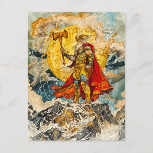 Postal Festiva Viking God Thon sobre la acuarela de montaña como 