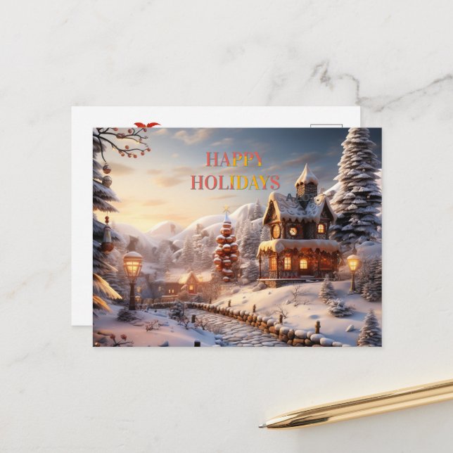 Postal Festiva Villa acogedora en el ilustracion de los Navidades (Anverso/Reverso In Situ)