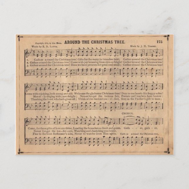 Postal Festiva Villancico del navidad: Alrededor del árbol de (Anverso)