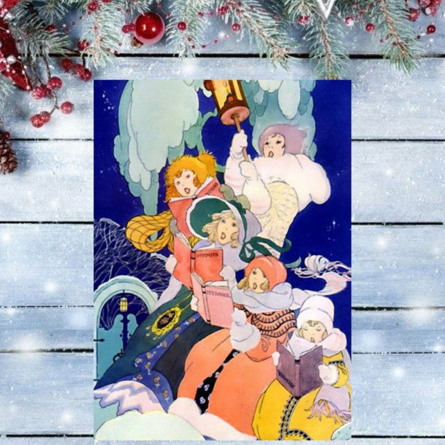 Postal Festiva Villancistas Vintage Bajo las Estrellas (Subido por el creador)