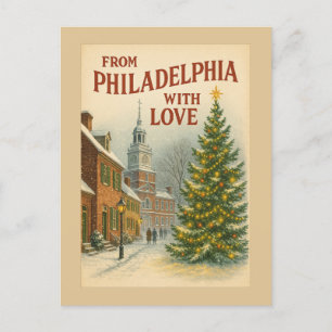 Postal Festiva Viñeta De Filadelfia Con Navidades De Amor