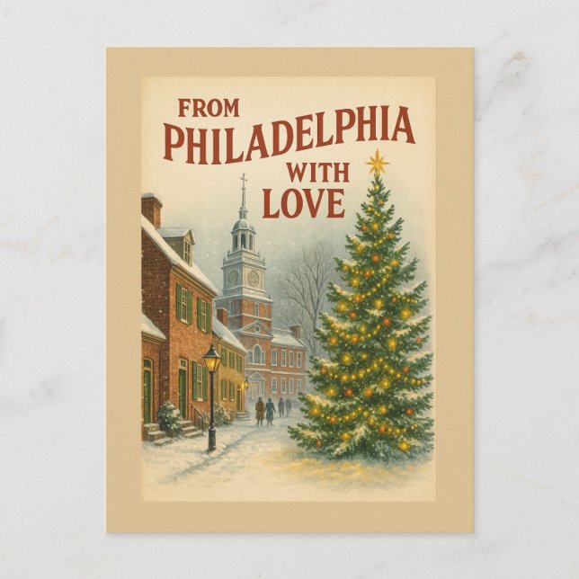 Postal Festiva Viñeta De Filadelfia Con Navidades De Amor (Anverso)