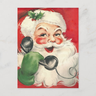 Postal Festiva Viñeta Santa Claus En El Teléfono