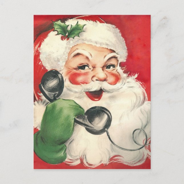 Postal Festiva Viñeta Santa Claus En El Teléfono (Anverso)