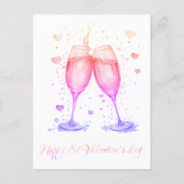 Postal Festiva Vino de Gafas Románticas Valentine