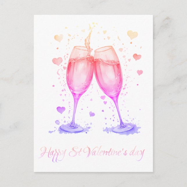 Postal Festiva Vino de Gafas Románticas Valentine (Anverso)