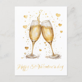 Postal Festiva Vino de Gafas Románticas Valentine