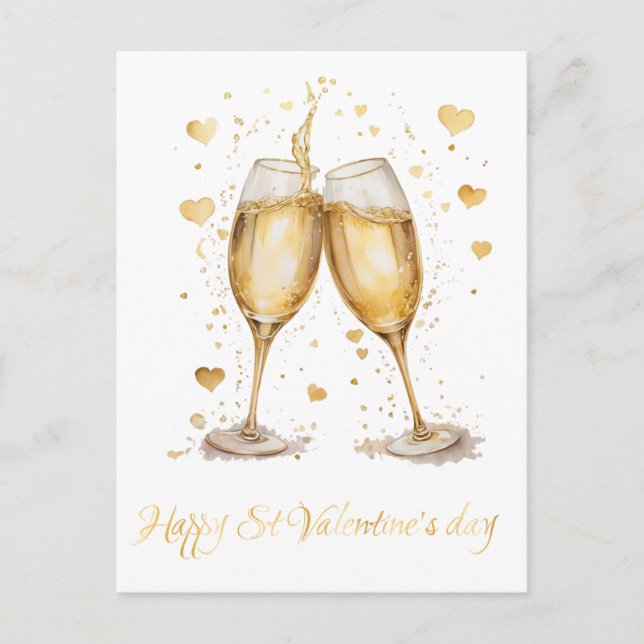 Postal Festiva Vino de Gafas Románticas Valentine (Anverso)