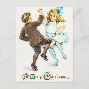 Postal Festiva Vintage A Merry Christmas Boy and Chica Dance