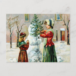 Postal Festiva Vintage A Merry Christmas Madre e Hija 