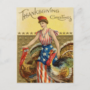 Postal Festiva Vintage Acción de Gracias American Greing