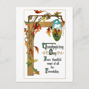 Postal Festiva Vintage Acción de Gracias Verse and Fall Foliage