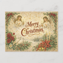Postal Festiva Vintage Angel and Dove Merry Christmas