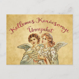 Postal Festiva Vintage Angel Navidades Saludos Húngaros