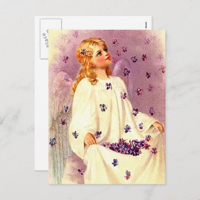 Postal Festiva Vintage Angel Religioso Pascua (Anverso / Reverso)