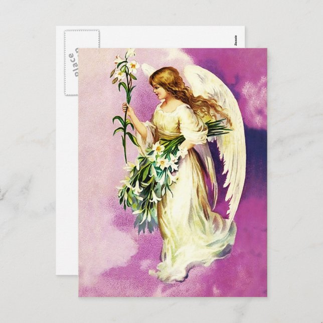 Postal Festiva Vintage Angel Religioso Pascua (Anverso / Reverso)