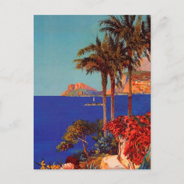 Postal Festiva Vintage Antibes Cote D'Azur Paisaje (Anverso)