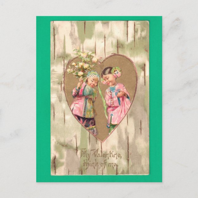 Postal Festiva Vintage Asian Chica Valentine (Anverso)