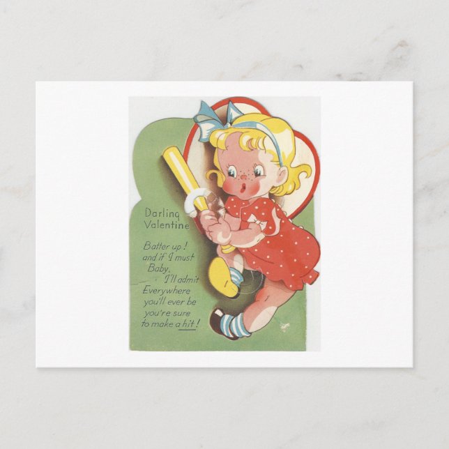 Postal Festiva Vintage Batter Chica Valentine (Anverso)