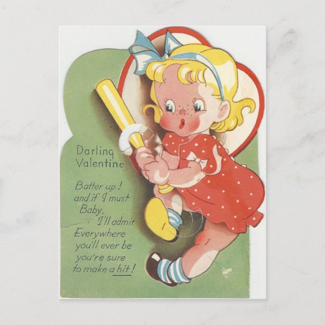 Postal Festiva Vintage Batter Chica Valentine (Anverso)