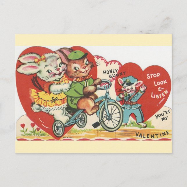 Postal Festiva Vintage Bicycle Bunnies Valentine (Anverso)