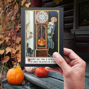 Postal Festiva Vintage Black Cat Pumkin Halloween