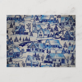 Postal Festiva Vintage Blue Navidades Holiday Village