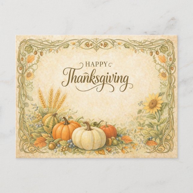 Postal Festiva Vintage Botanical Thanksgiving Pumpkin Harvest (Anverso)